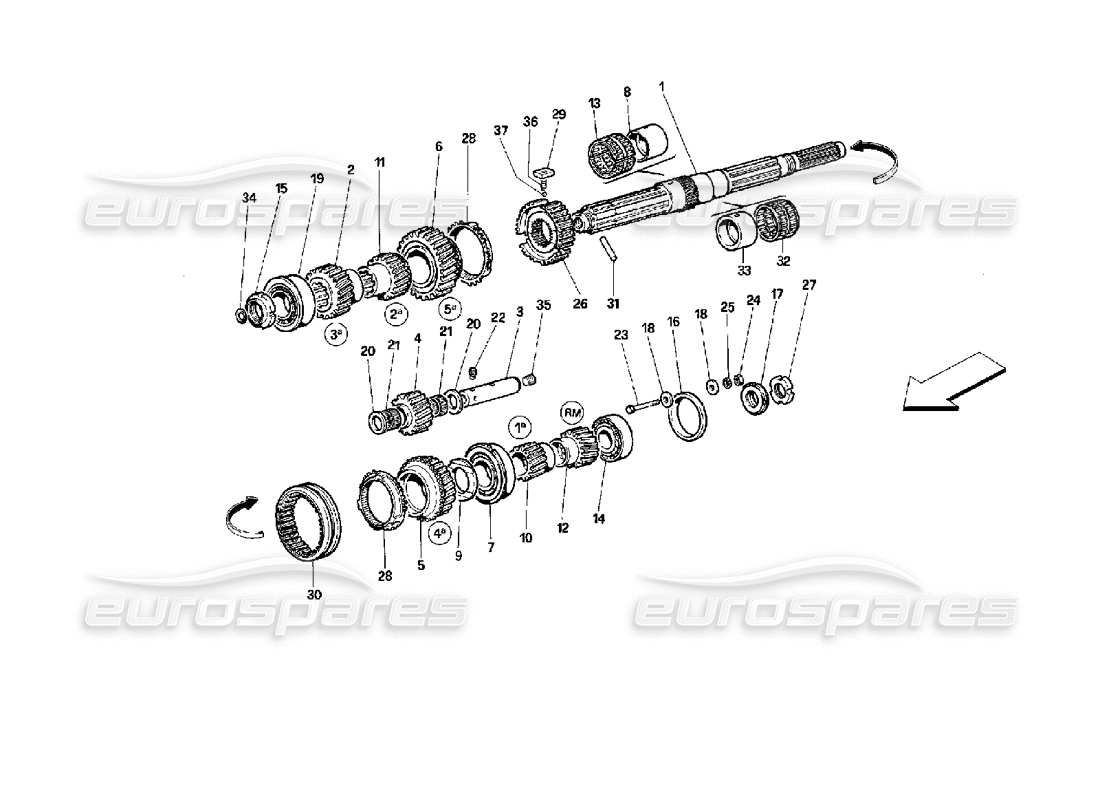 ferrari 512 m main shaft gears parts diagram