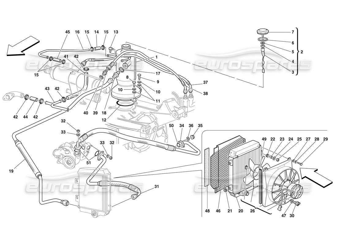 ferrari f50 lubrication system - radiator, blow-by system and pipes parts diagram