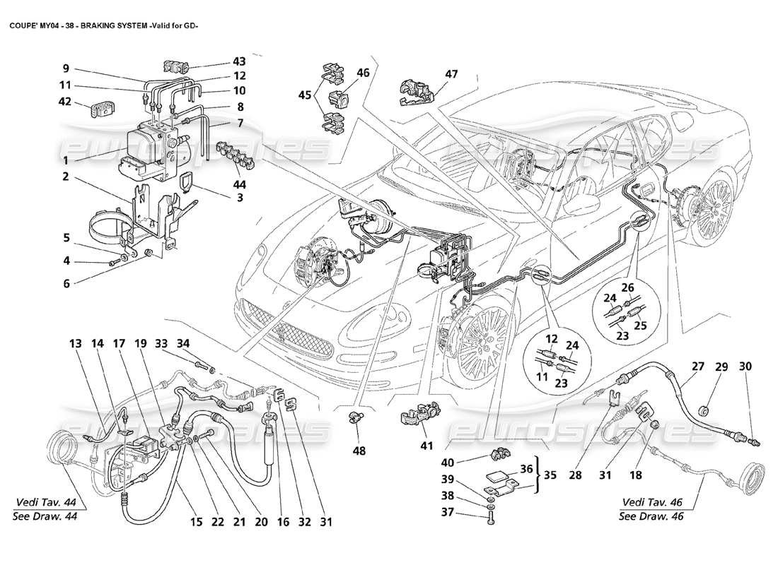 maserati 4200 coupe (2004) braking system valid for gd parts diagram