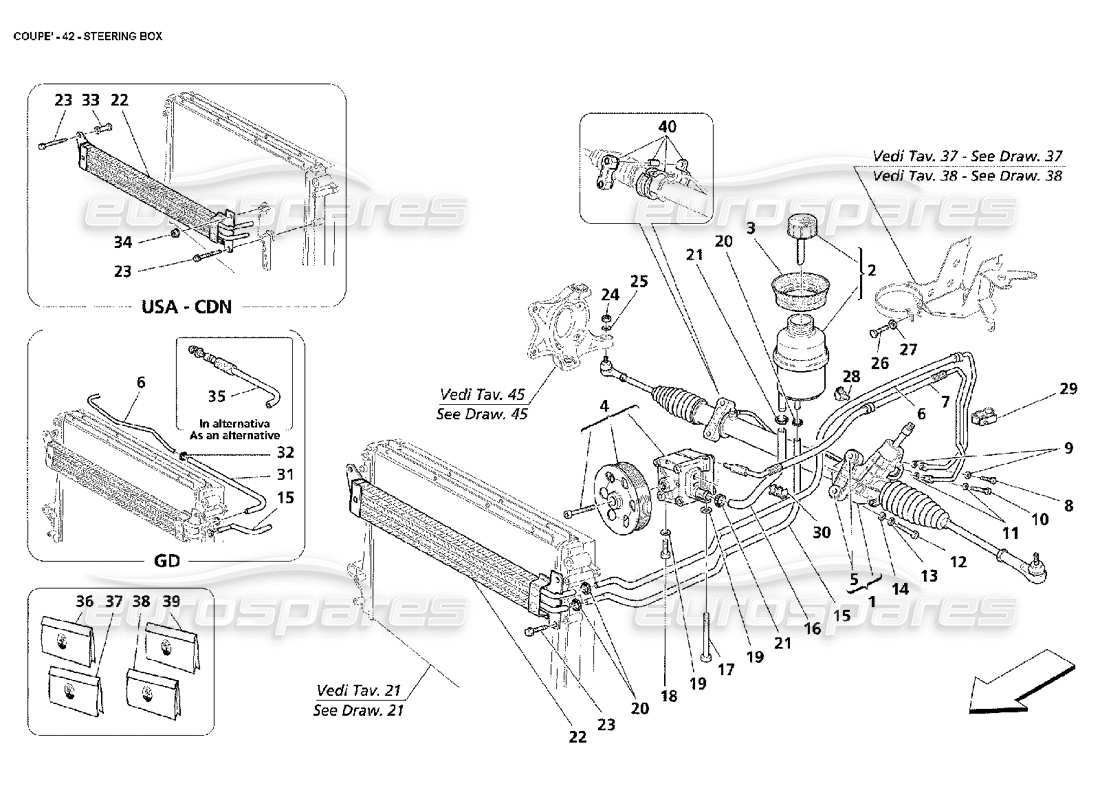 maserati 4200 coupe (2002) steering box part diagram