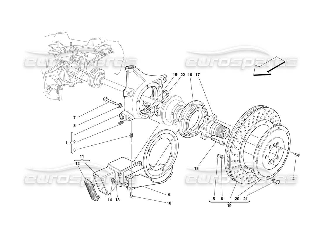 ferrari f50 rear brake disc and hub holder parts diagram