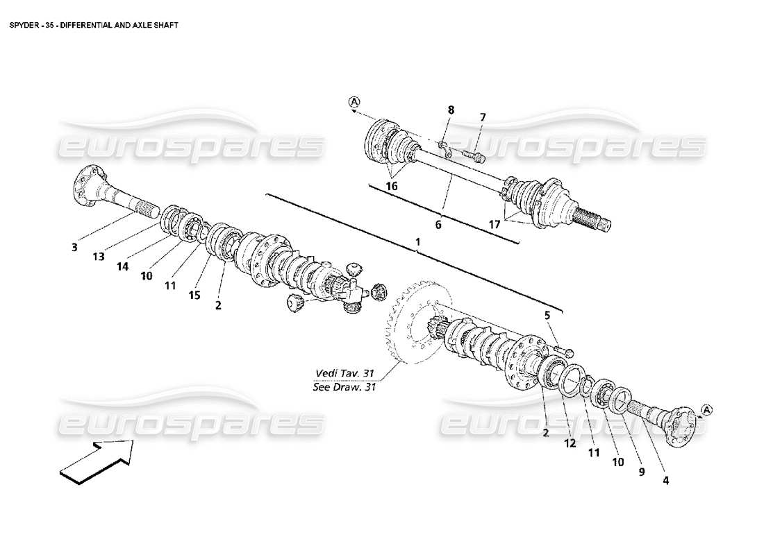 maserati 4200 spyder (2002) differential & axle shafts part diagram