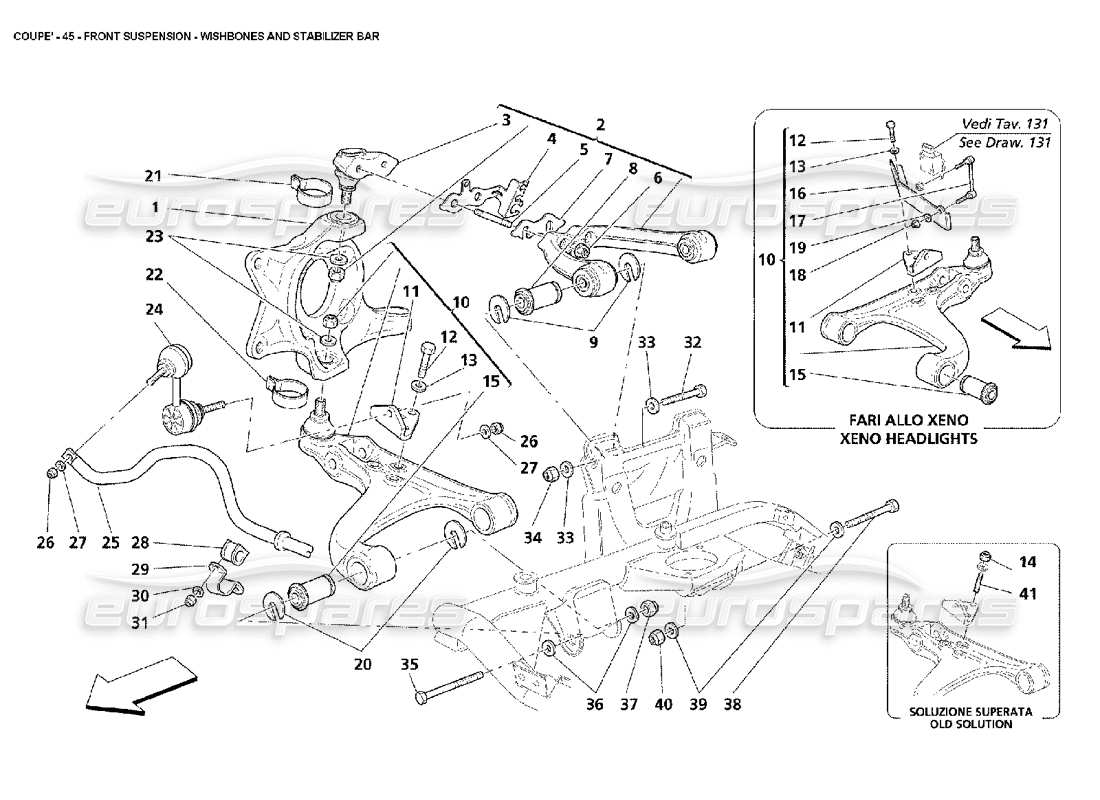 maserati 4200 coupe (2002) front suspension - wishbones and stabilizer bar parts diagram