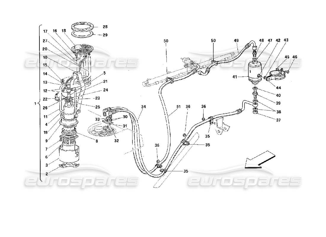 ferrari 512 m fuel pump and pipes parts diagram