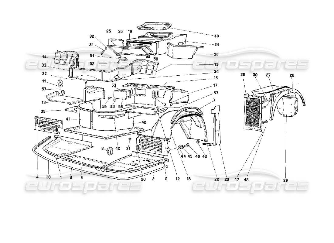 ferrari 512 m body - internal components parts diagram