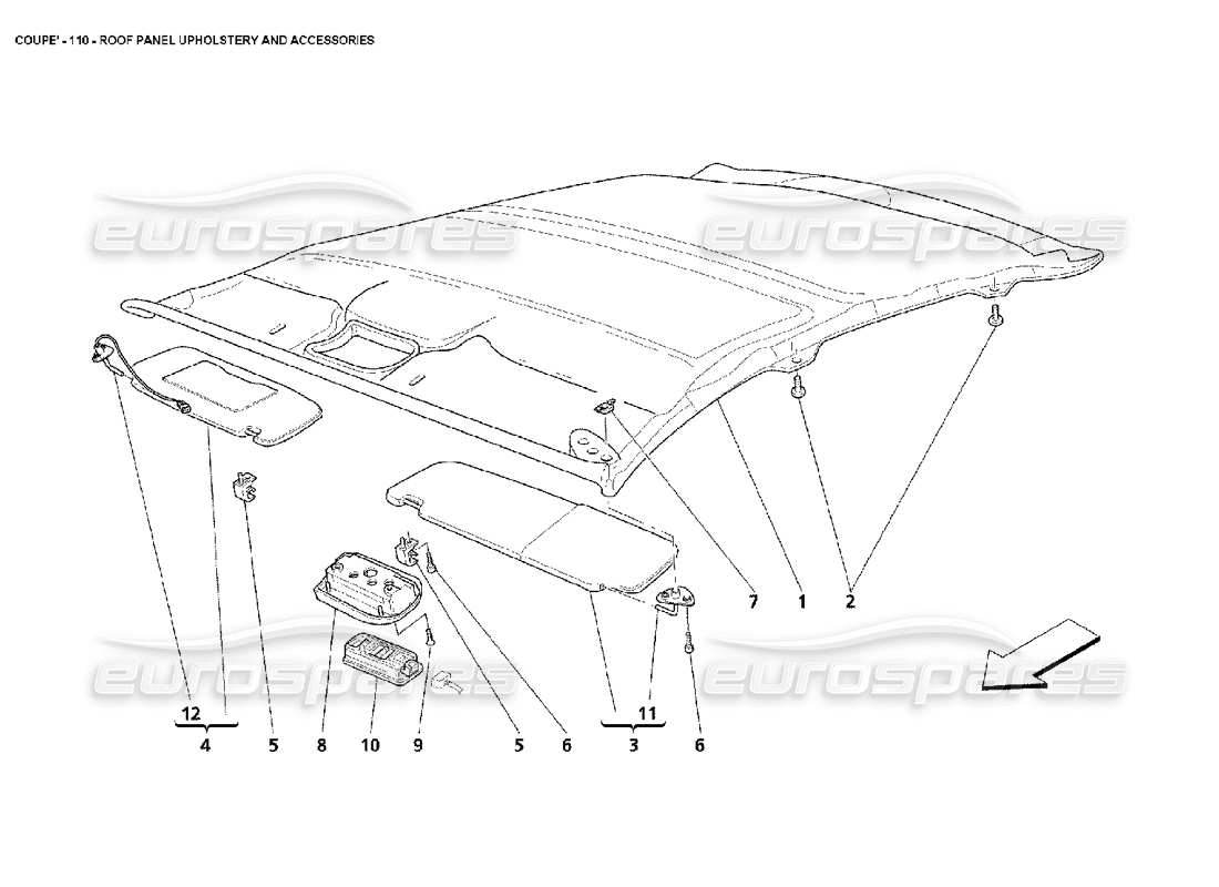 maserati 4200 coupe (2002) roof panel upholstery and accessories part diagram