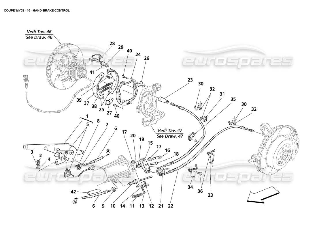 maserati 4200 coupe (2003) hand-brake control part diagram