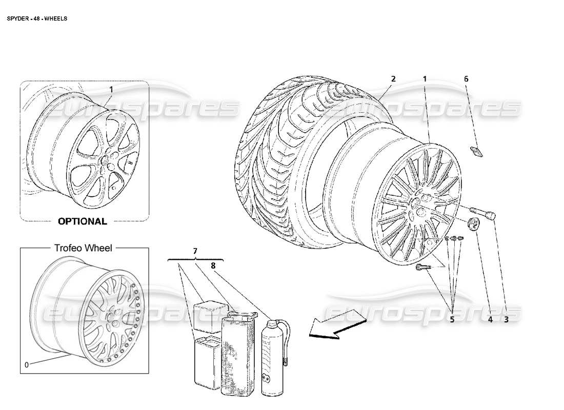 maserati 4200 spyder (2002) wheels parts diagram