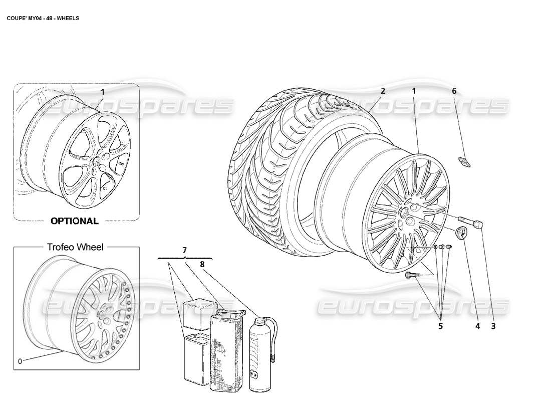 maserati 4200 coupe (2004) wheels parts diagram