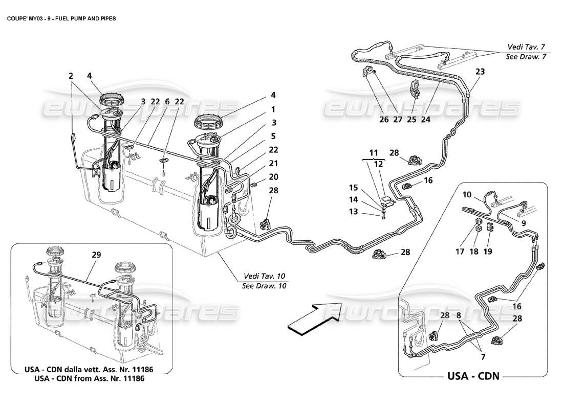 maserati 4200 coupe (2003) fuel pumps and pipes part diagram