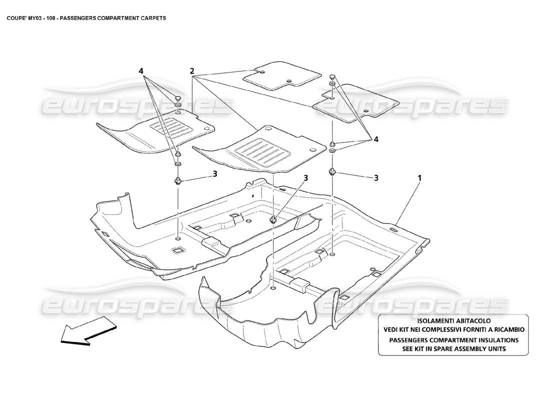 maserati 4200 coupe (2003) passengers compartment carpets part diagram