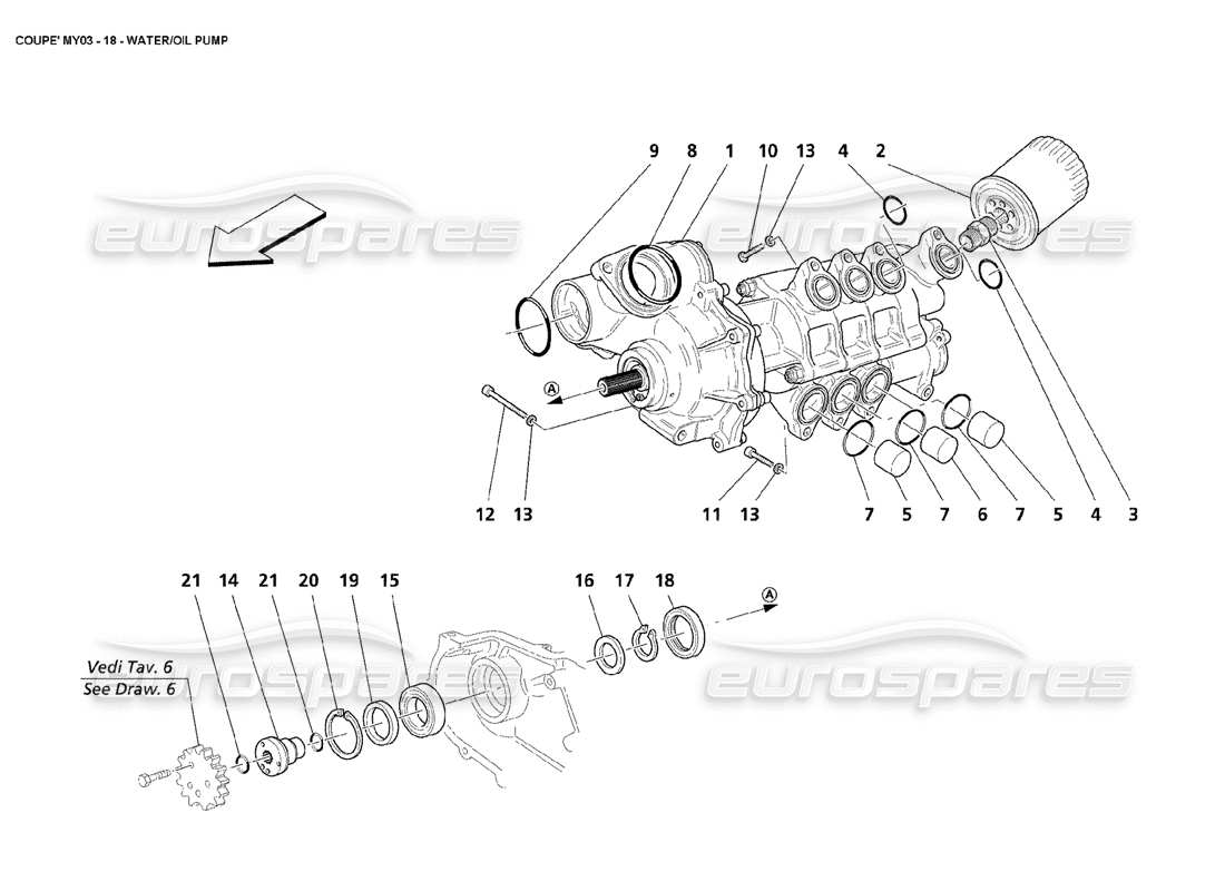 maserati 4200 coupe (2003) water-oil pump part diagram