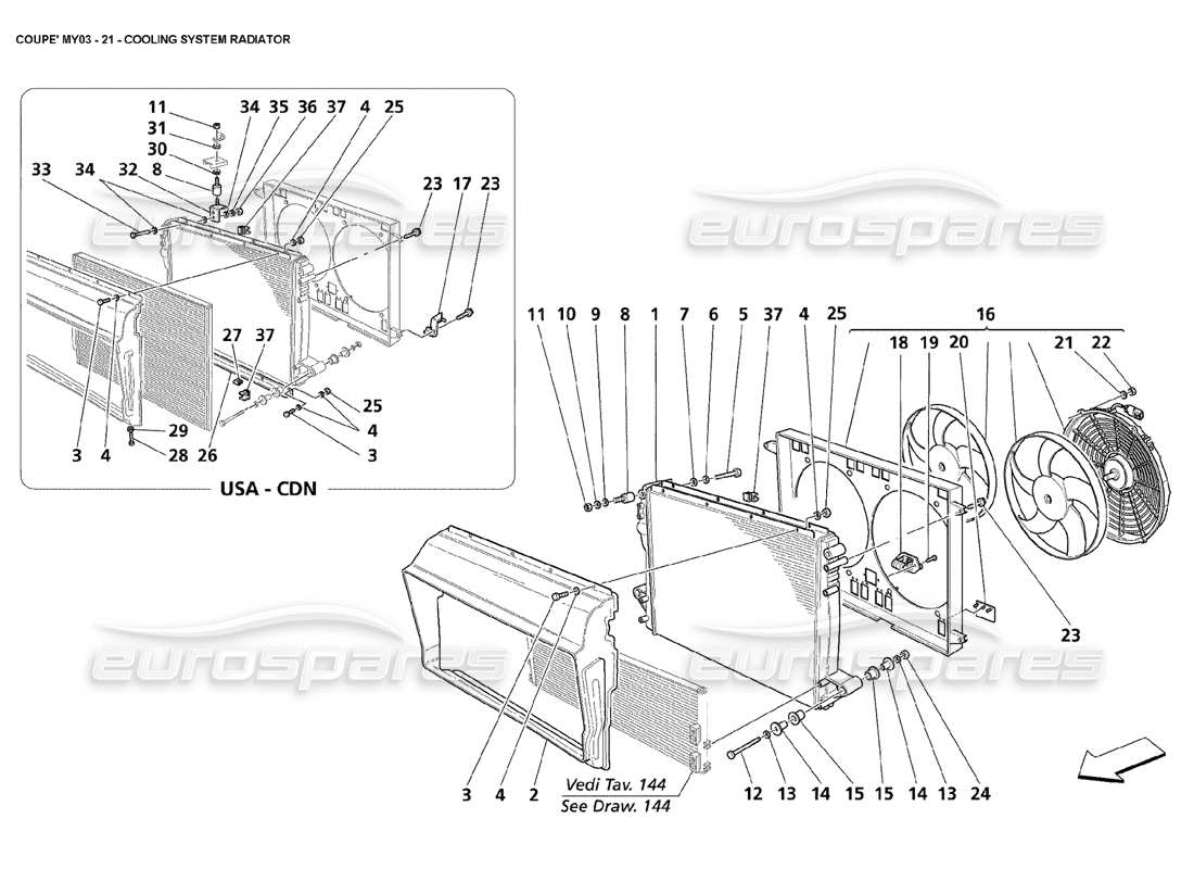 maserati 4200 coupe (2003) cooling system - radiator part diagram