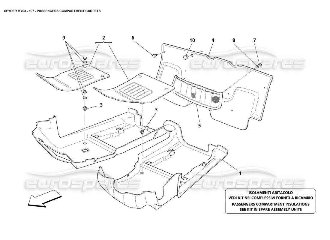 maserati 4200 spyder (2003) passengers compartment carpets parts diagram