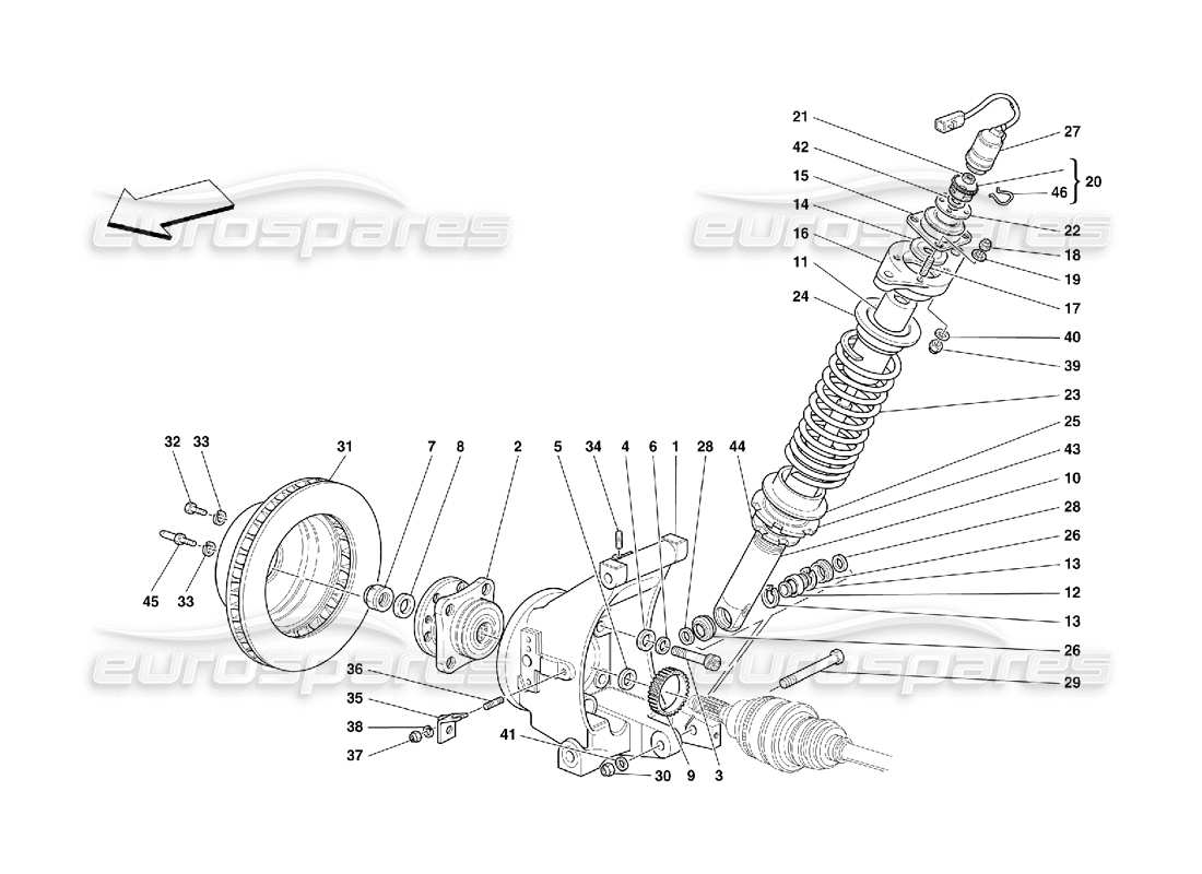 ferrari 456 m gt/m gta rear suspension - shock absorber and brake disc parts diagram