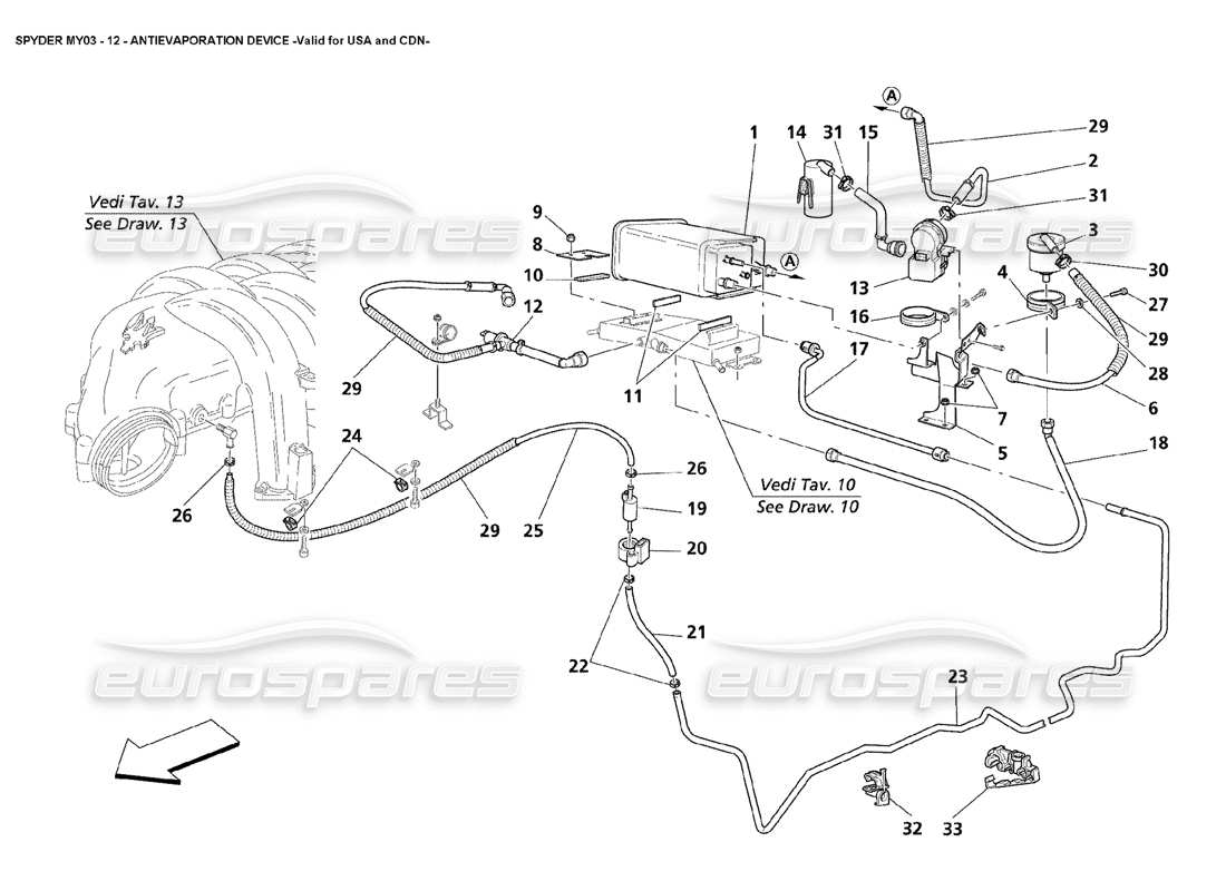 maserati 4200 spyder (2003) antievaporation device - valid for usa and cdn parts diagram