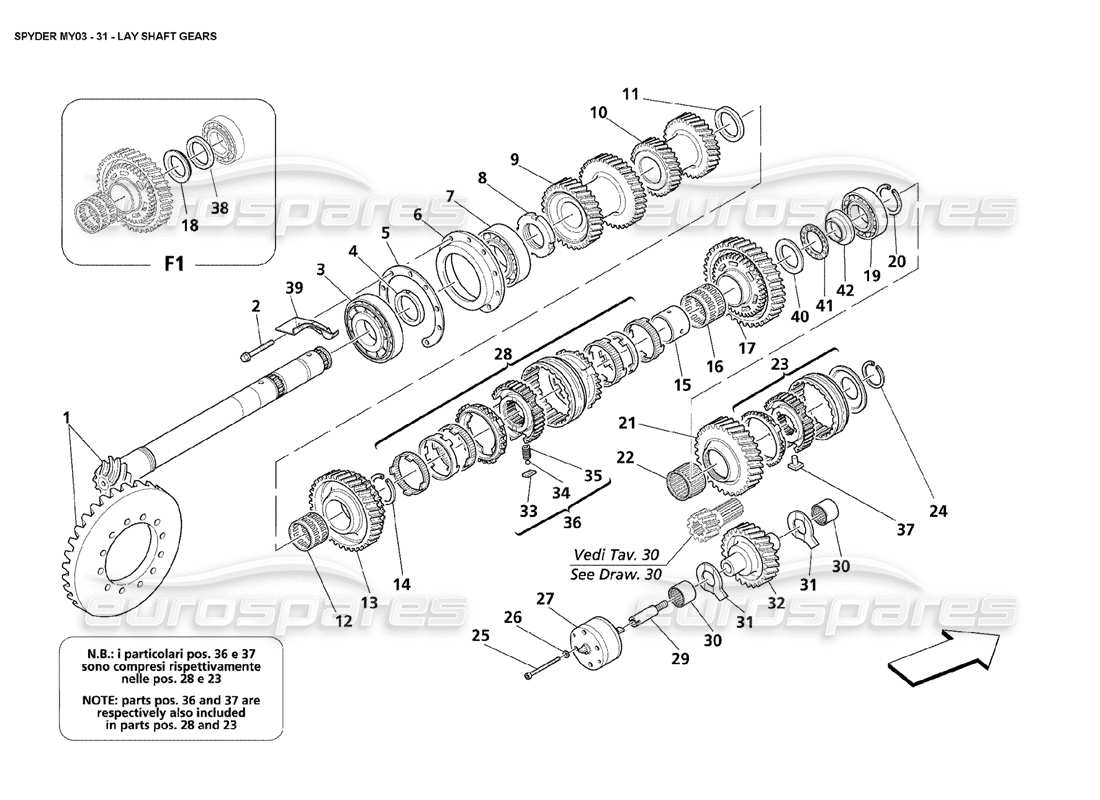 maserati 4200 spyder (2003) lay shaft gears parts diagram