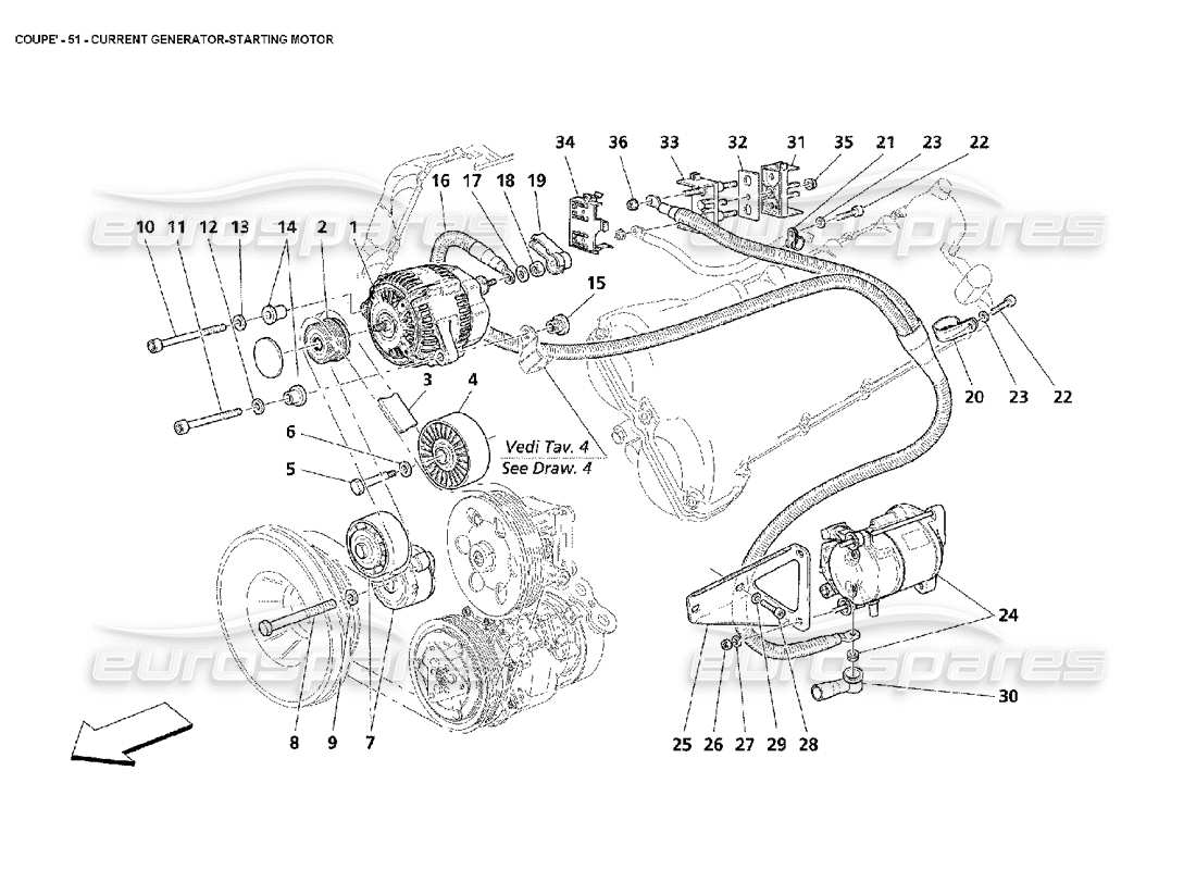 maserati 4200 coupe (2002) current generator-starting motor parts diagram