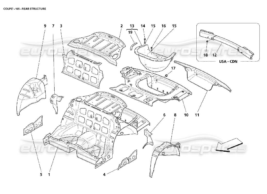 maserati 4200 coupe (2002) rear structure part diagram