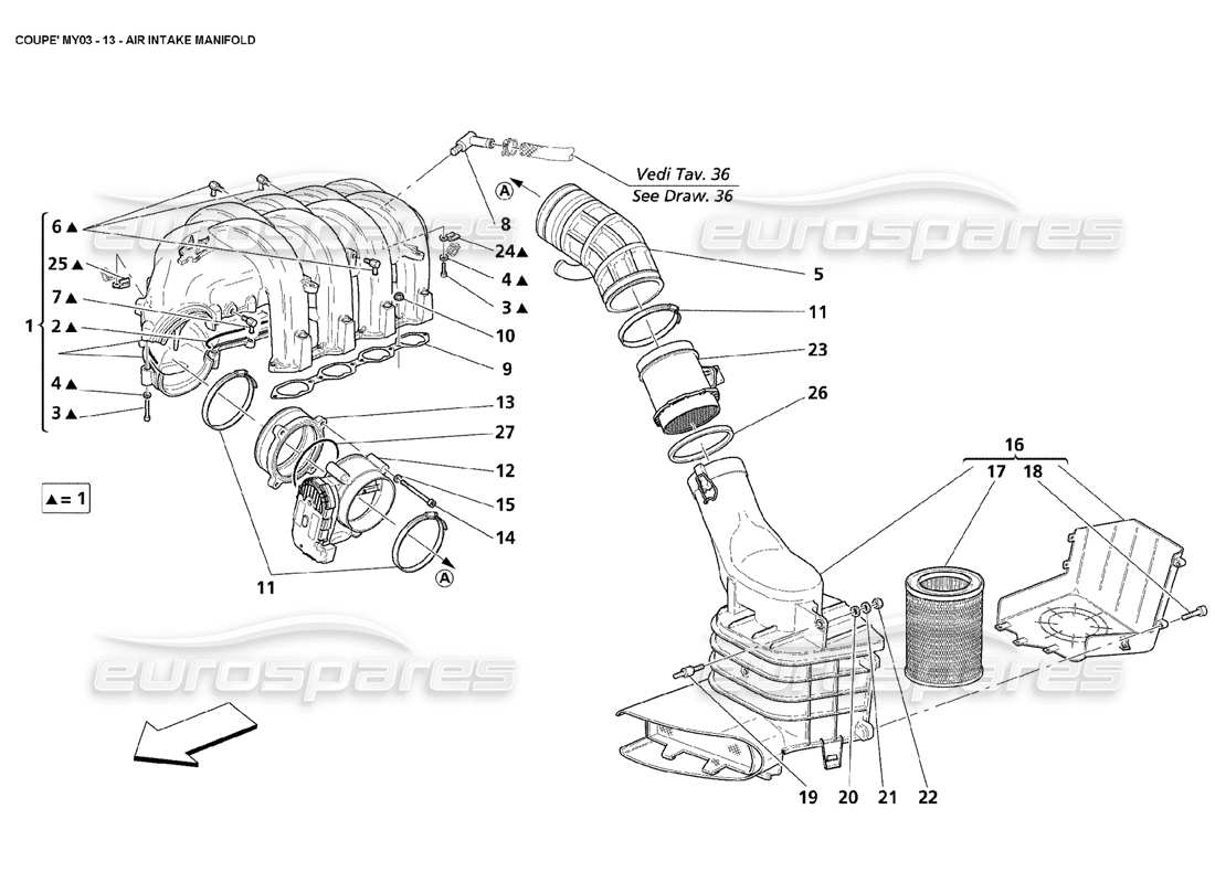 maserati 4200 coupe (2003) air intake manifold parts diagram