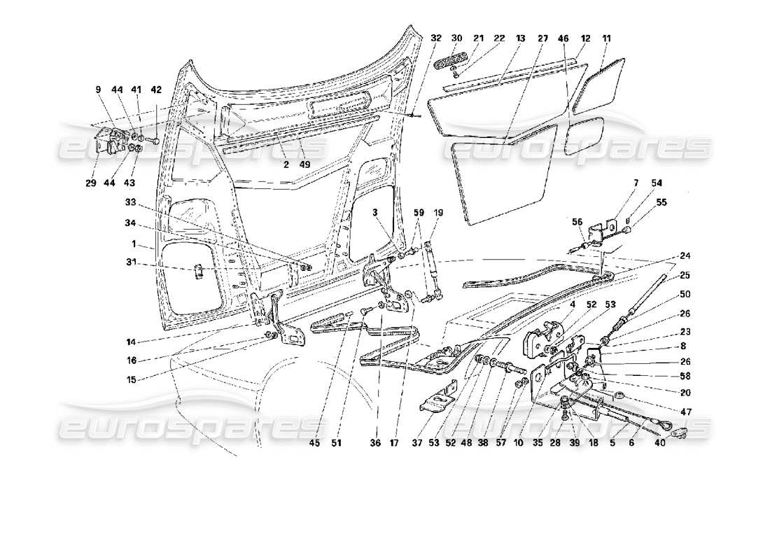 ferrari 512 m front hood parts diagram