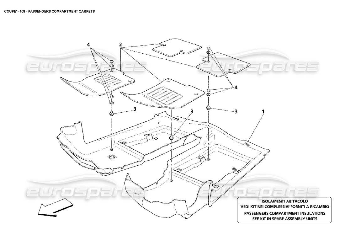 maserati 4200 coupe (2002) passengers compartment carpets parts diagram