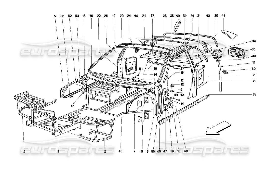 ferrari 512 m body - internal components part diagram