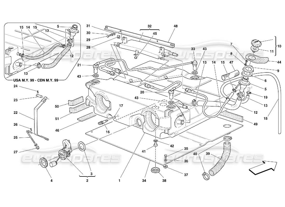 ferrari 550 maranello fuel tank -valid for usa m.y. 99, usa m.y. 2000, cdn m.y. 99 and cdn m.y. 2000 parts diagram