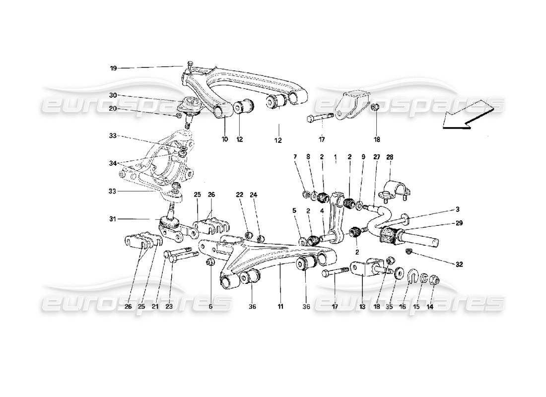 ferrari 512 m front suspension - wishbones parts diagram