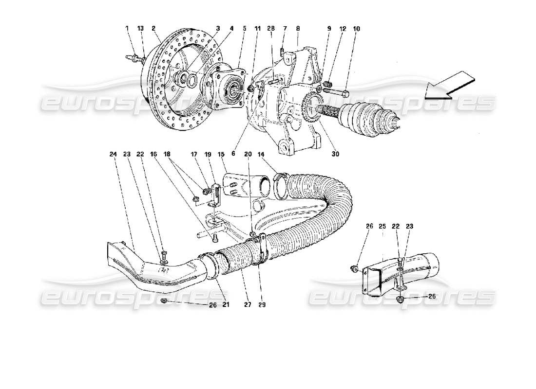 ferrari 512 m rear suspension - brake disc parts diagram