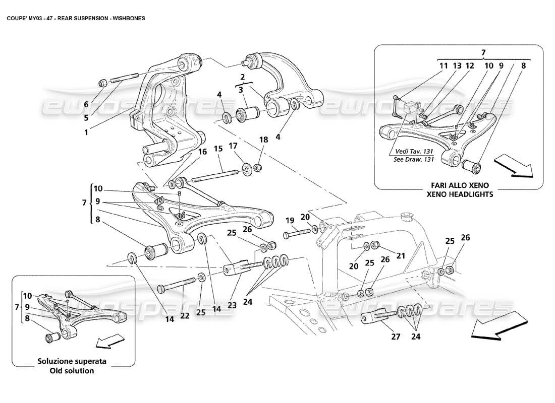 maserati 4200 coupe (2003) rear suspension - wishbones parts diagram