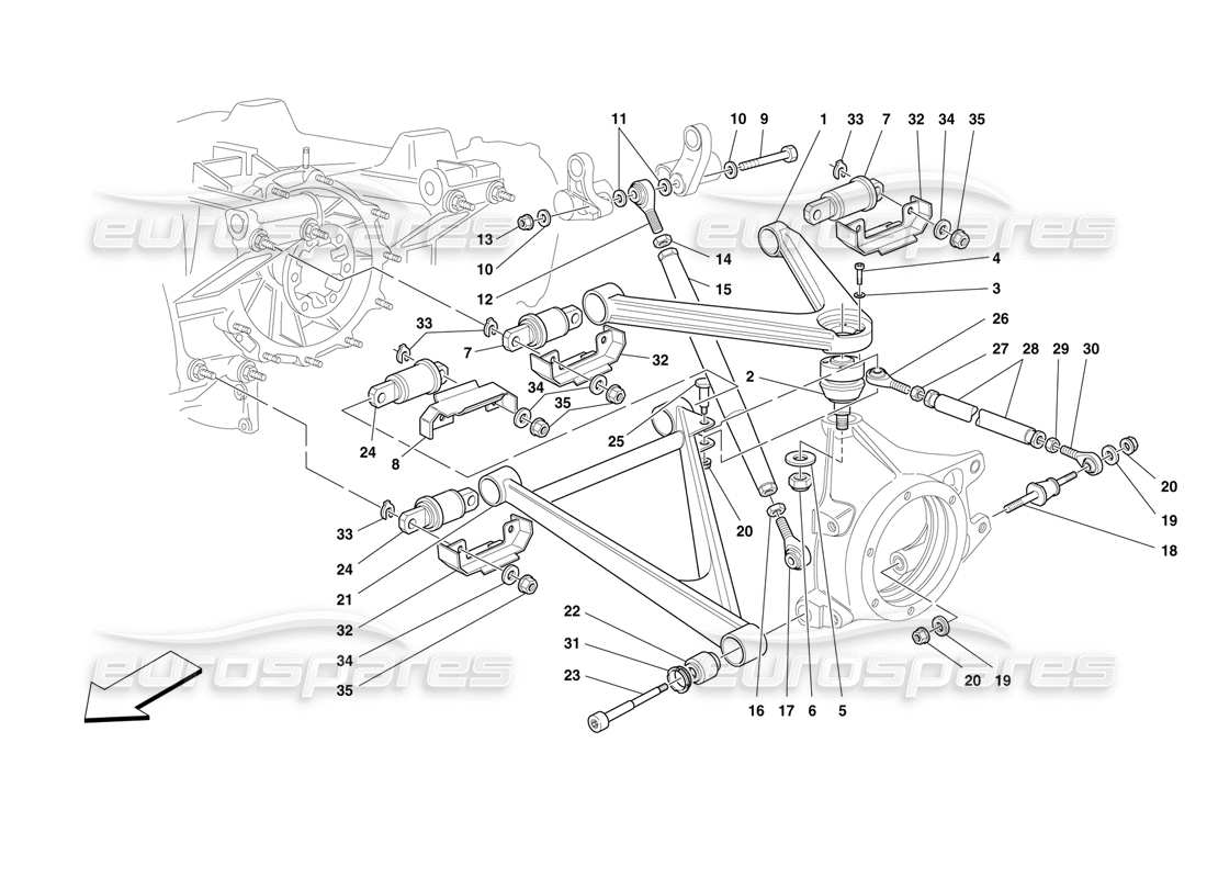 ferrari f50 rear suspension - wishbones parts diagram