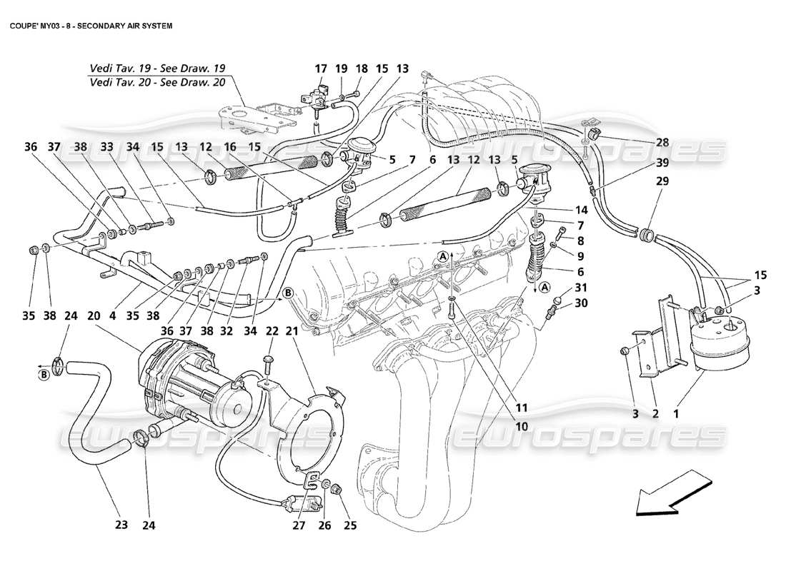 maserati 4200 coupe (2003) secondary air system parts diagram