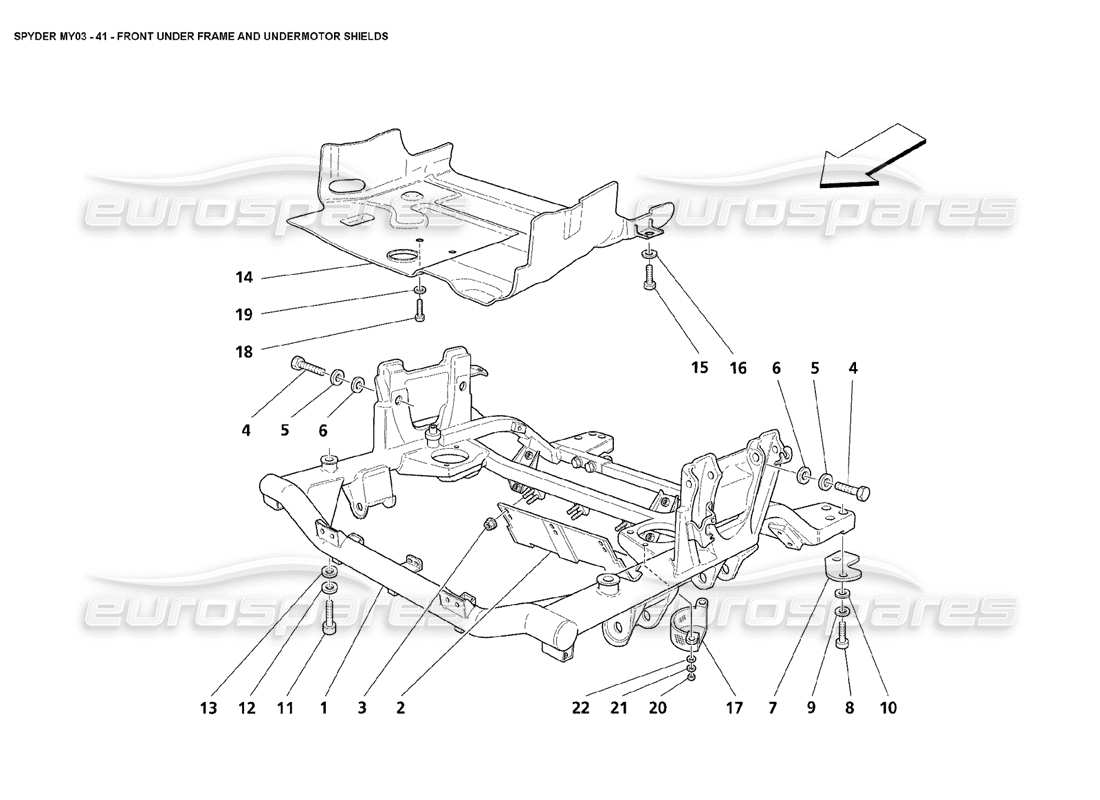 maserati 4200 spyder (2003) front under frame and undermotor shields parts diagram