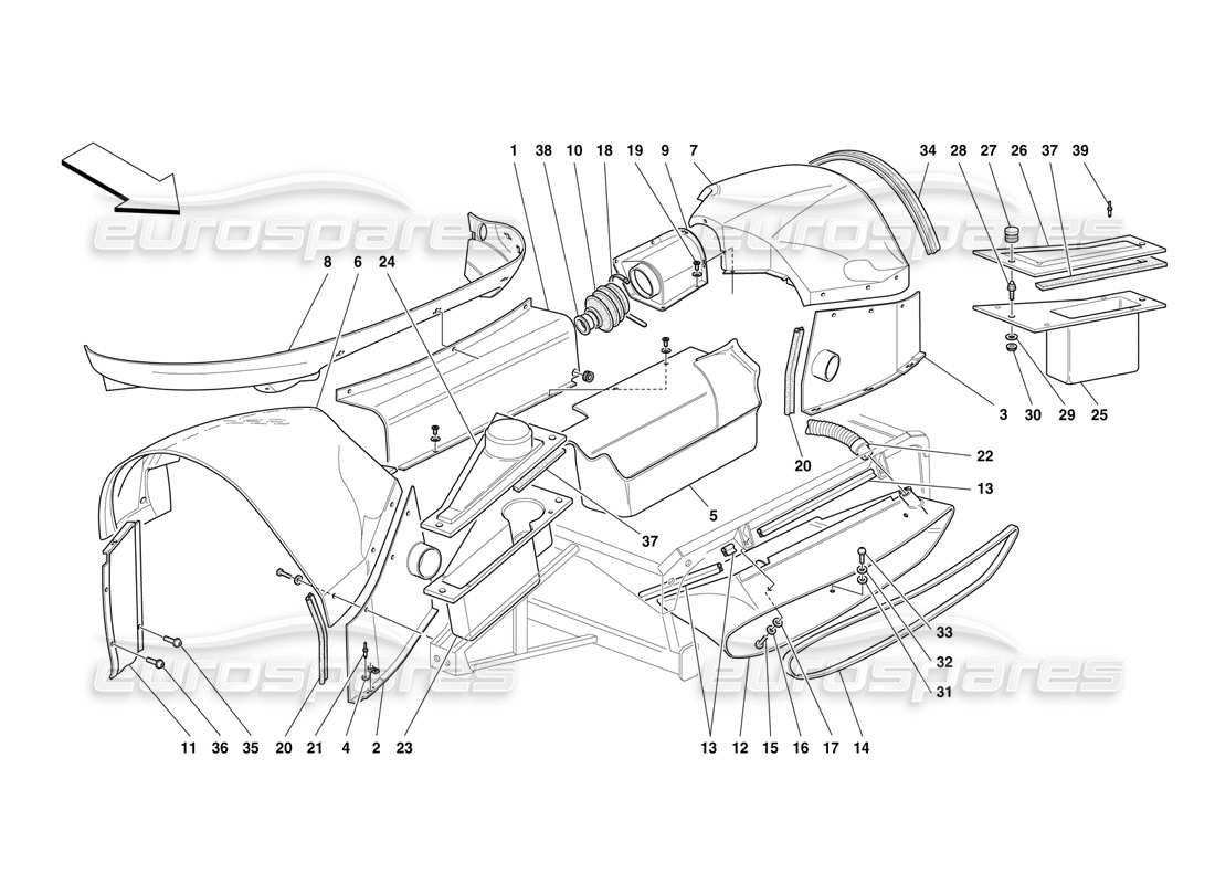 ferrari f50 body - outer elements - front part parts diagram