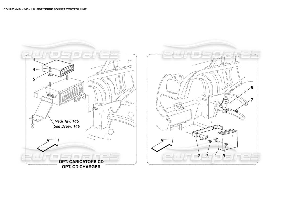 maserati 4200 coupe (2004) lh side trunk bonnet control unit parts diagram