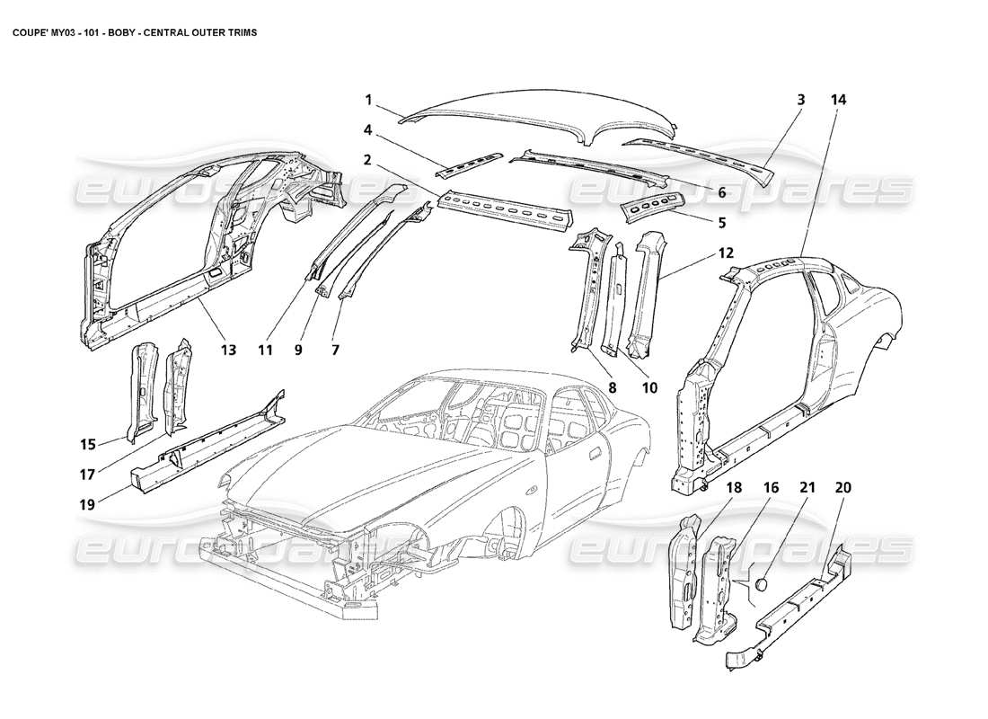 maserati 4200 coupe (2003) body - central outer trims parts diagram