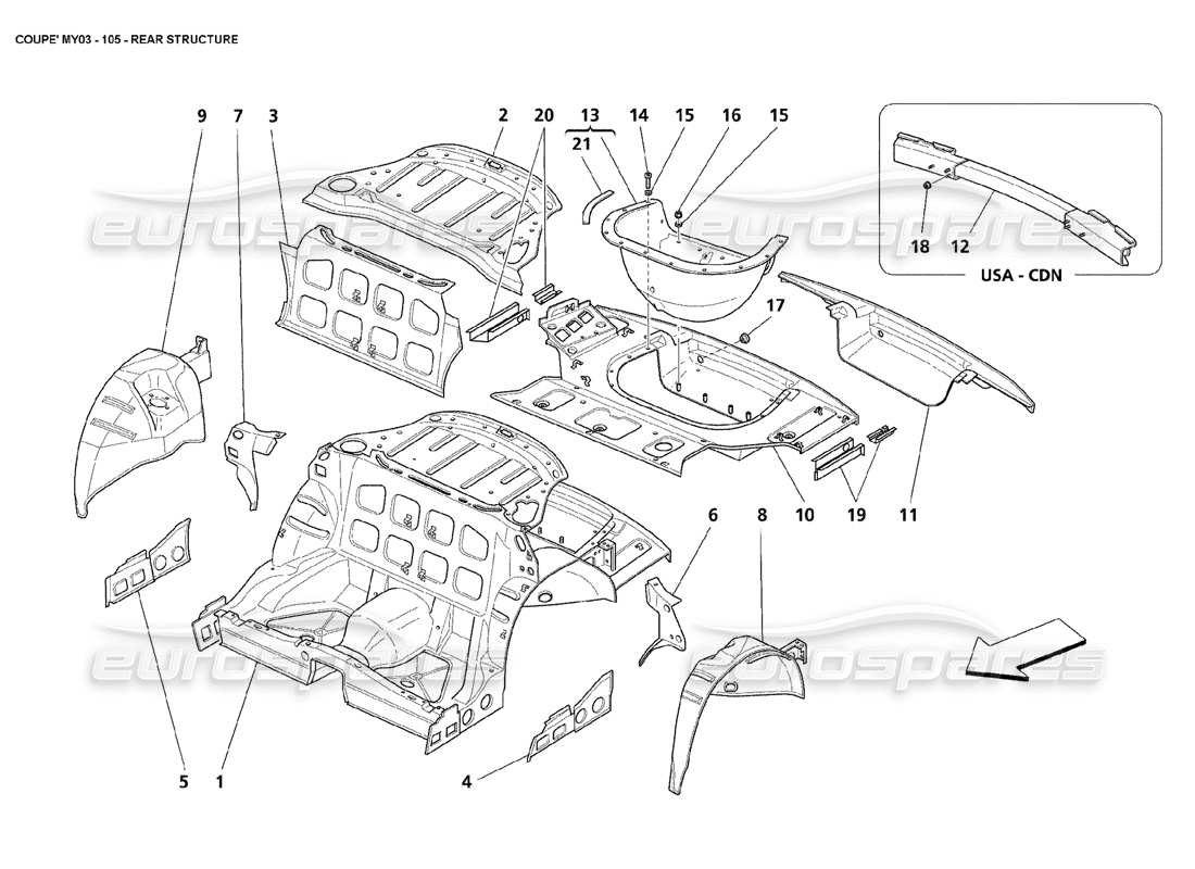 maserati 4200 coupe (2003) rear structure parts diagram