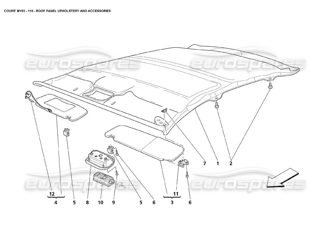 maserati 4200 coupe (2003) roof panel upholstery and accessories part diagram