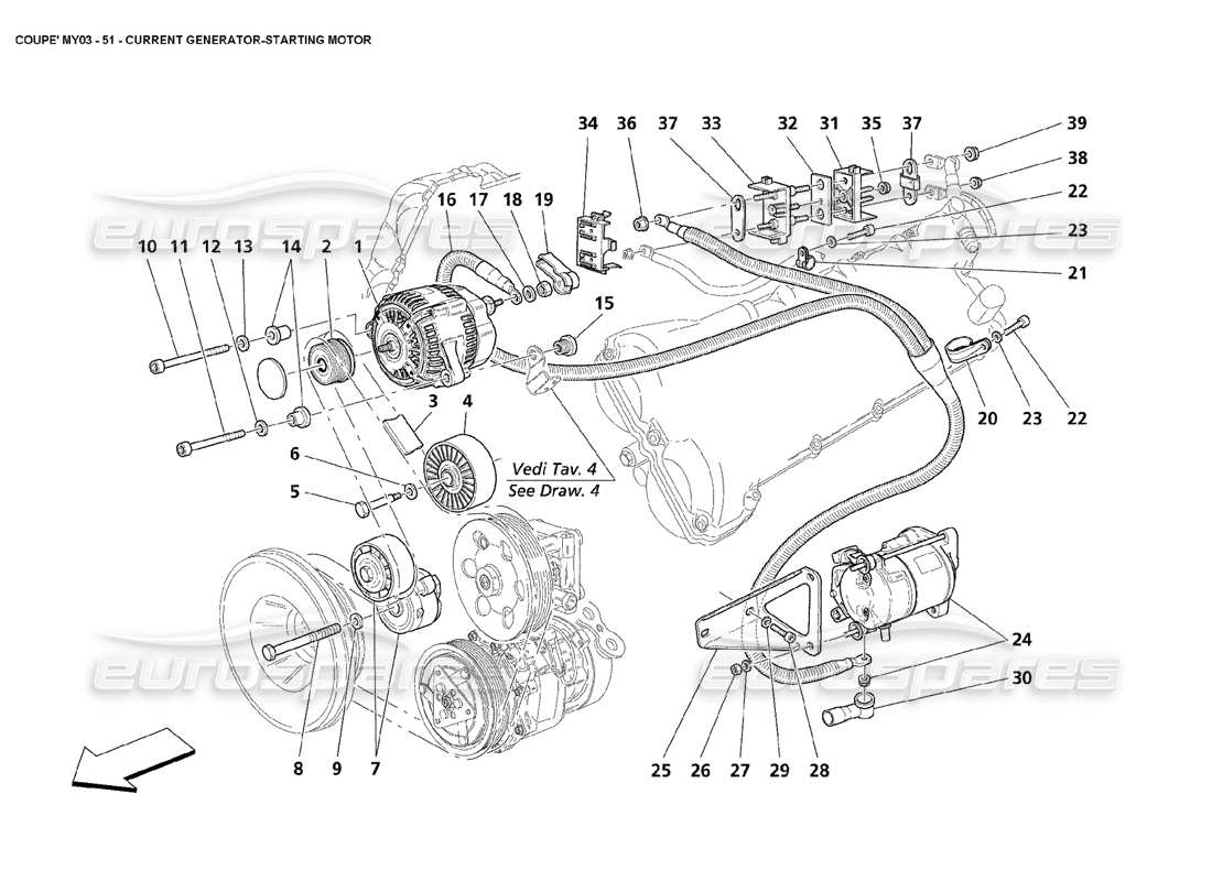 maserati 4200 coupe (2003) current generator - starting motor part diagram