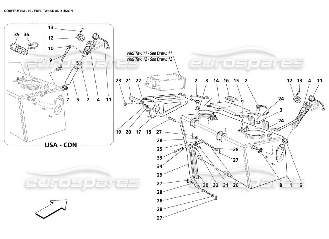 maserati 4200 coupe (2003) fuel tanks and union part diagram