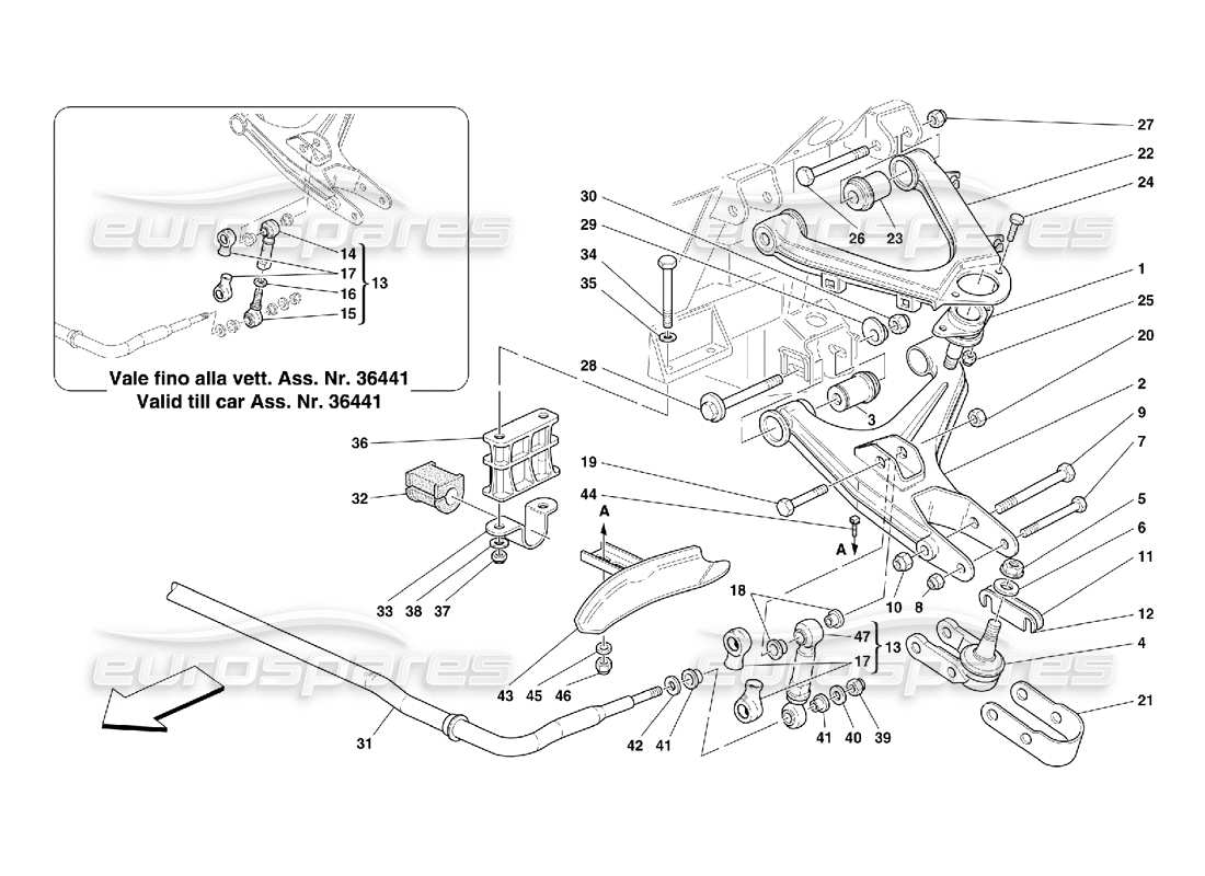 ferrari 456 m gt/m gta front suspension - wishbones and stabilizer bar parts diagram