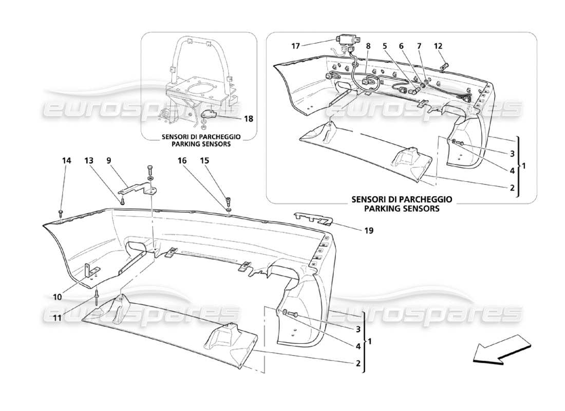 maserati 4200 spyder (2003) rear bumper parts diagram