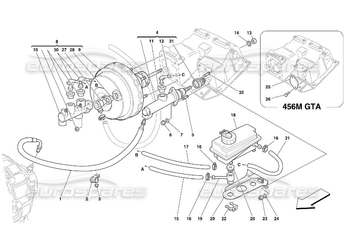 ferrari 456 m gt/m gta brake and clutch hydraulic system -not for gd parts diagram