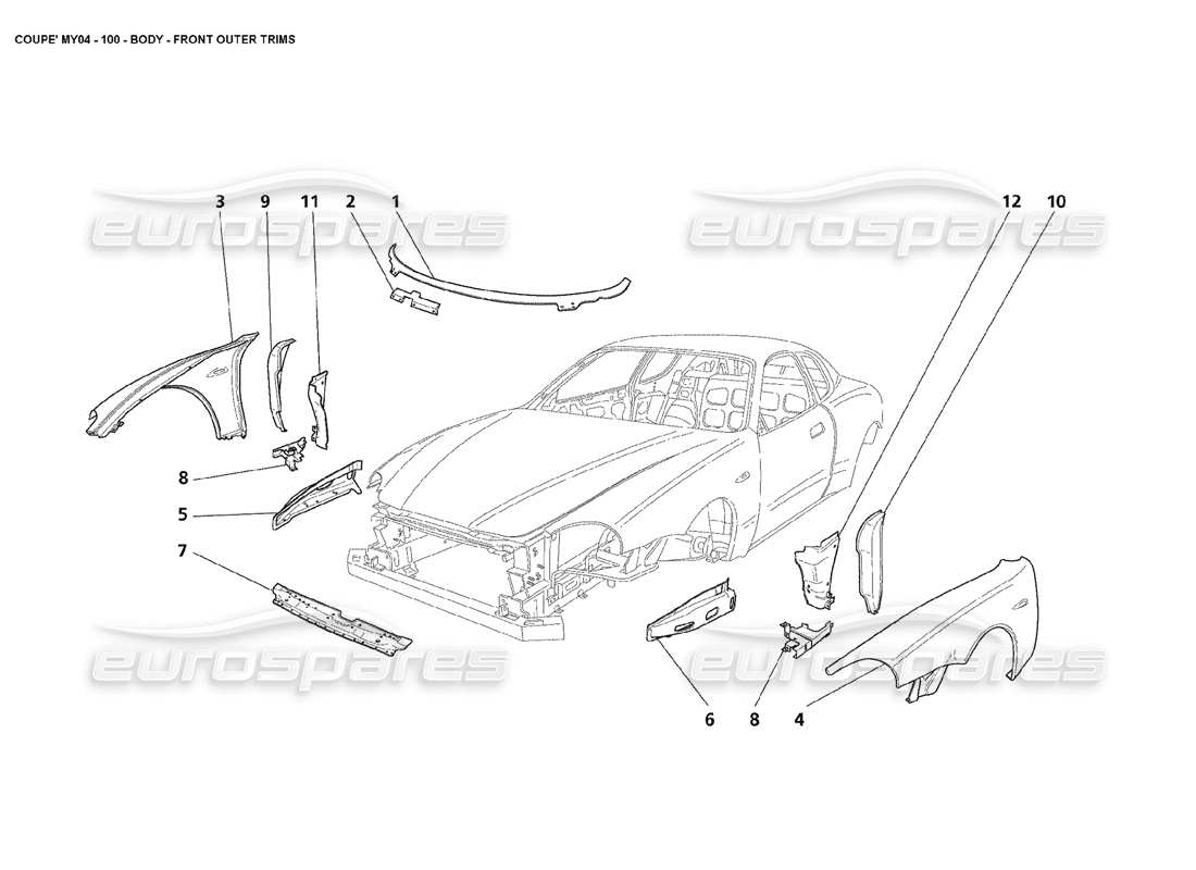 maserati 4200 coupe (2004) body front outer trims parts diagram