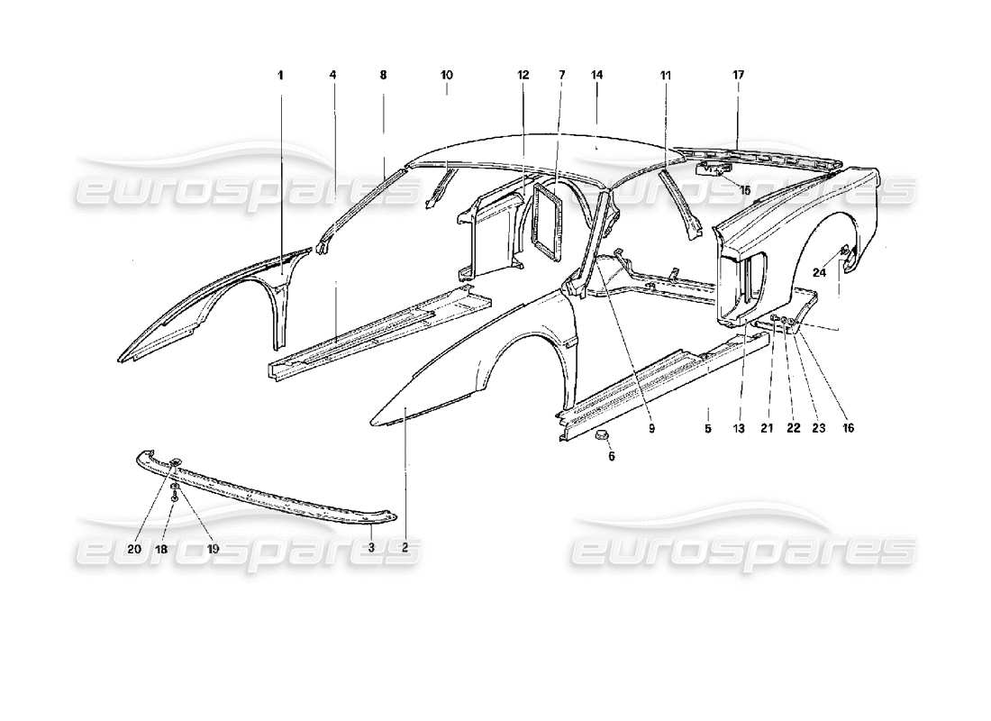ferrari 512 m body - external components parts diagram