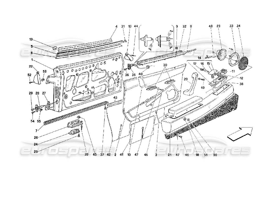ferrari 512 m door - finishing parts diagram