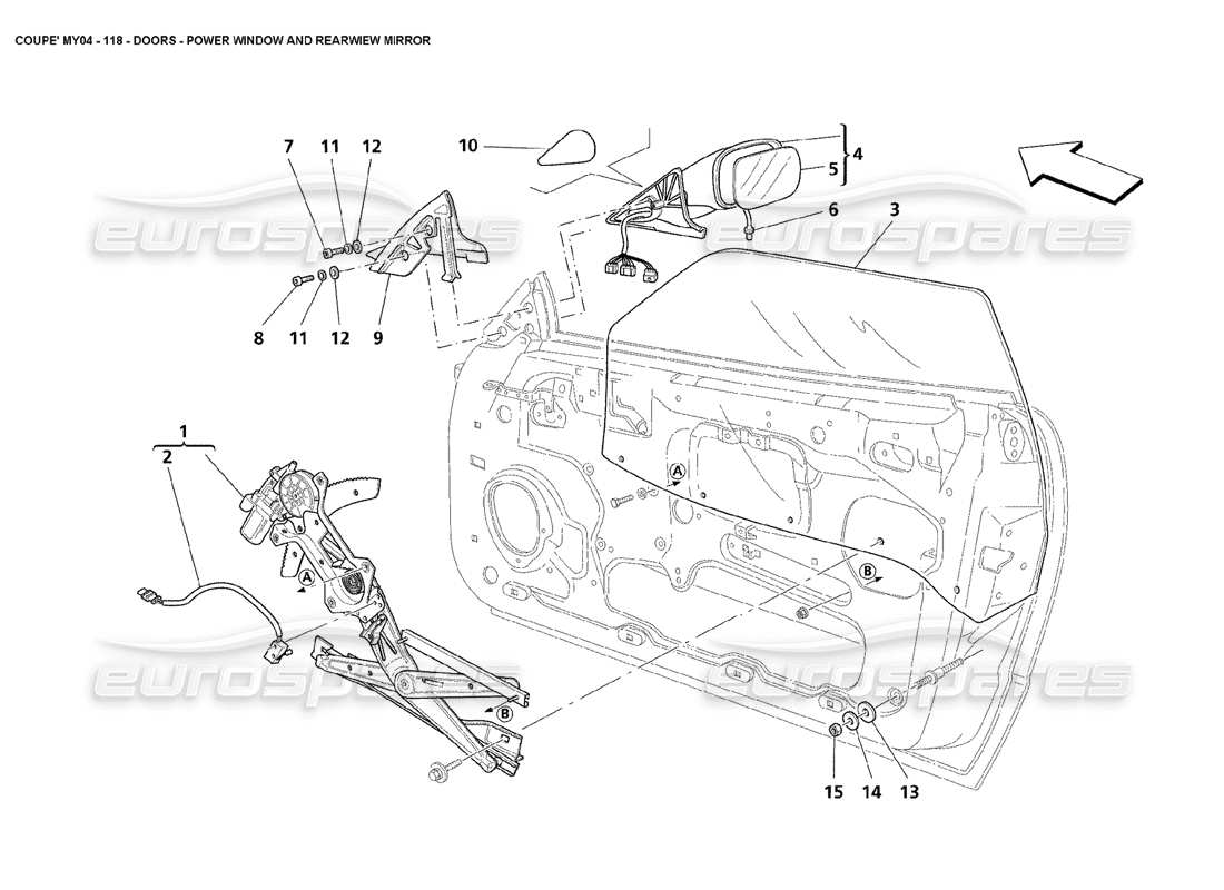 maserati 4200 coupe (2004) doors power window and rearwiew mirror parts diagram