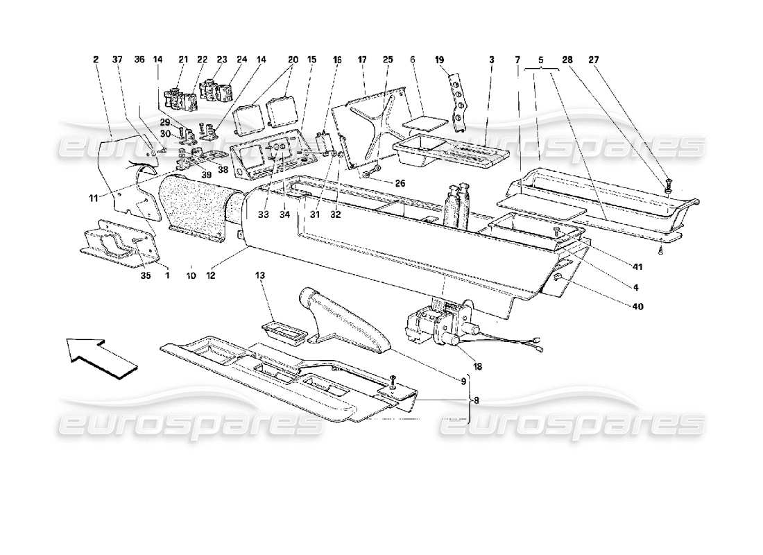 ferrari 512 m central tunnel -valid for usa- parts diagram