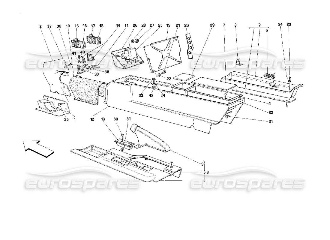 ferrari 512 m central tunnel -not for usa- parts diagram
